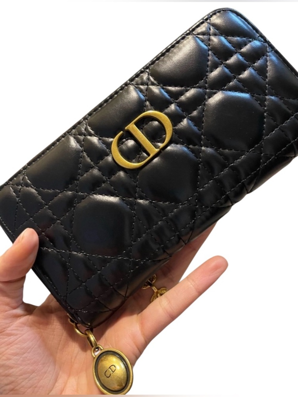 BEAUTIFUL Black Quilted Wallet with CD logo & Zip around Accents in Bronze/Gold